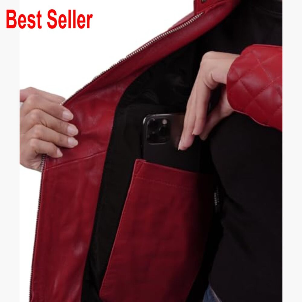 Real Lambskin Leather Jacket, Cafe Racer Style, Quilted Band Collar - Picture 2 of 6